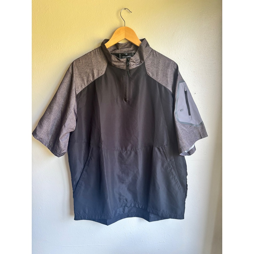 Holloway Mens 1/4 Zip Short Sleeve Windbreaker Pullover Black Grey 229545 Large